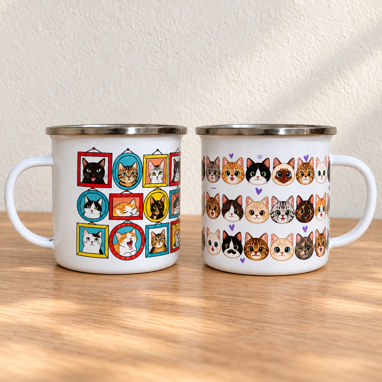 Tazas de peltre Caritas de gatos y El muro de los gatos de Fundación Adoptar Colombia
